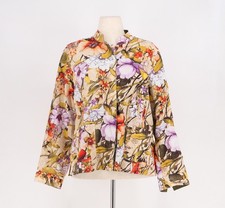 NWT CHICO'S 129 Linen Reversible Floral Army Green Jacket Size 2 US12/14 