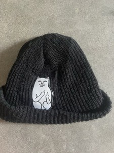 Rip N Dip Gray Beanie with Cat Design NWOT RIPNDIP Lord Nermal Beanie, Cat Beanie for Women and Men  main image 4