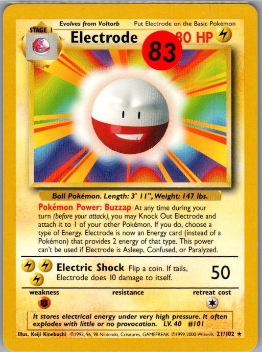 Electrode 21/102 Rare Base Set Unlimited Pokemon Moderately Played