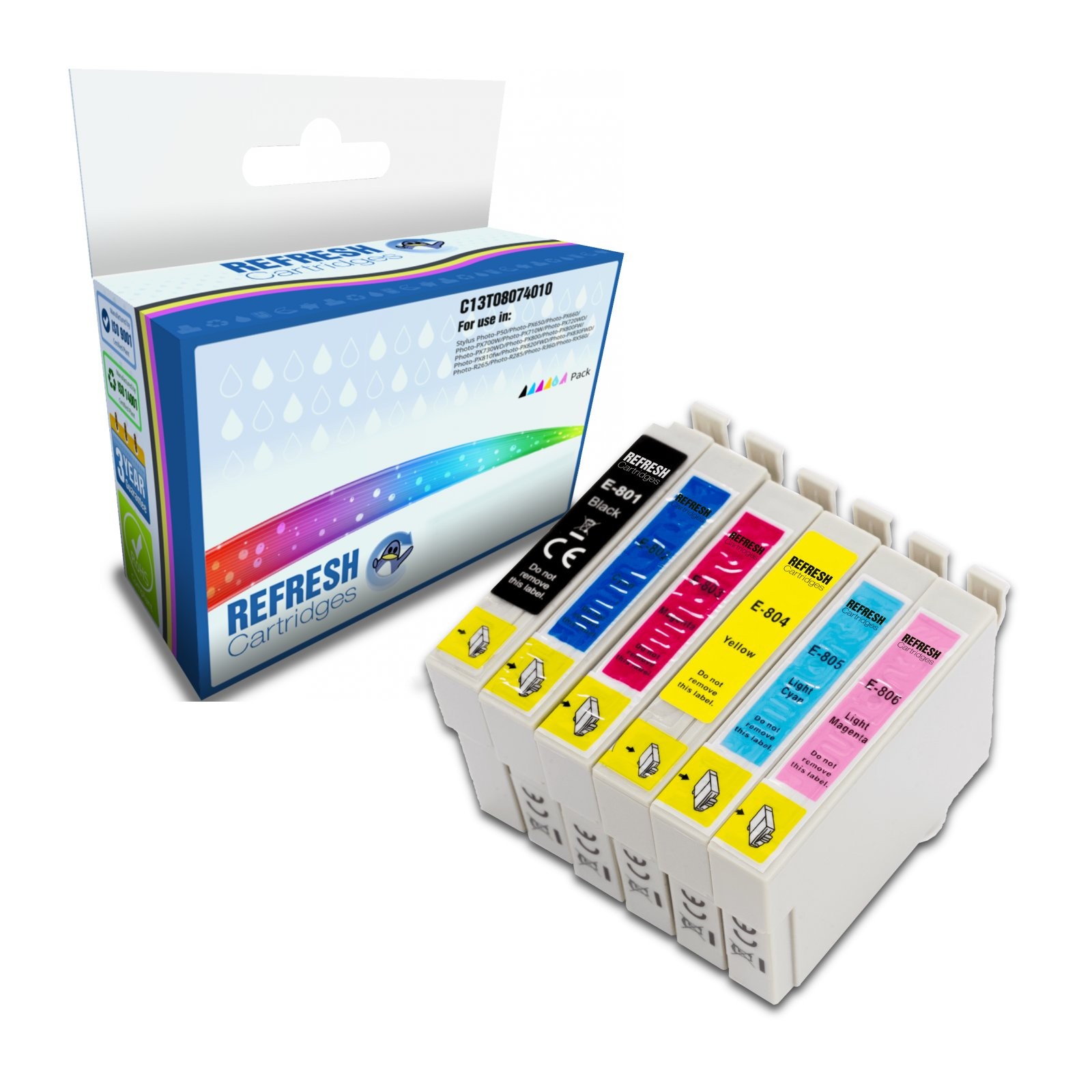 Refresh Cartridges Value Pack T0801/2/3/4/5/6 Ink Compatible With Epson Printers