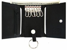 Genuine Leather Mens Key Holder Accessory Easy 6 Key Chain Wallet Case Black