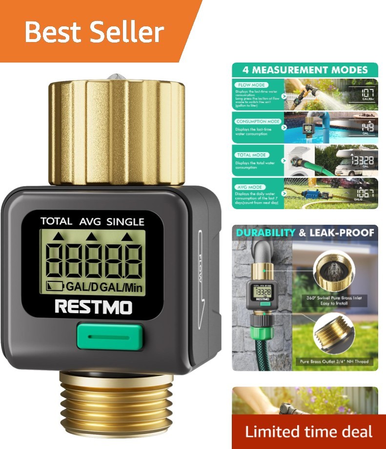 Durable Water Flow Meter with Brass Threads and Easy LCD Interface - 4 Modes
