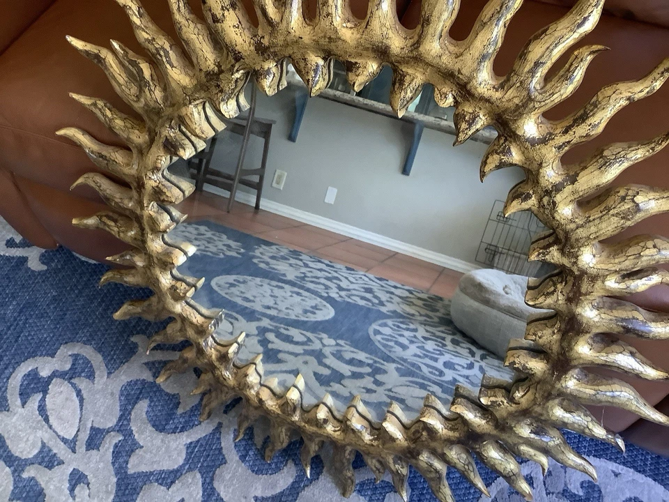 Christopher Guy Contemporary Flame  Mirror Hand Carved Helianthus 39” - Image 2 of 4