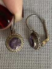 FAS 925 Sterling Silver Purple Amethyst Earrings Vintage Estate Jewelry