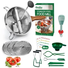 Food Mill Stainless Steel With 3 Grinding Discs and Complete Canning Supplies...