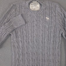 Abercrombie Fitch Sweater Kids XXL Gray Muscle Cotton Cashmere Cable Knit Logo