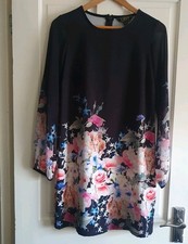 Lipsy Black Floral Long Sleeve Shift Tunic Dress Size 10 12