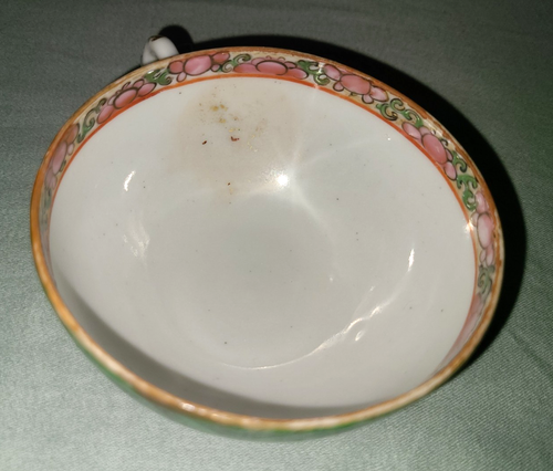 Antica tazza da tè e piattino Famille Vert Bok Choy cavolo cinese farfalla, 5 set - Foto 10 di 19