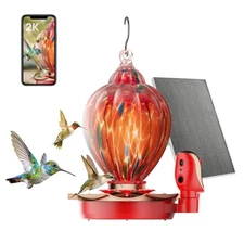 Smart Hummingbird Feeder with Camera, 2K HD Solar Panel Glass Bird Feeder wit...