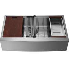 VEVOR Farmhouse Kitchen Sink, 304 Stainless Steel Drop-In Sinks, Single Bowl Bas