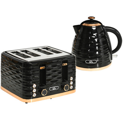 Wasserkocher & 4-Scheiben Toaster Set Schwarz 1,7L Kieselstein Edelstahl 22,5x19,5x22cm.
