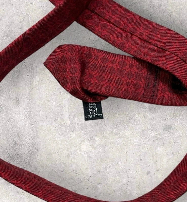 Corbata de seda MORESCHI ITALIA XL rojo borgoña geométrica con:3,2" usada en excelente estado Foto 3 de 4