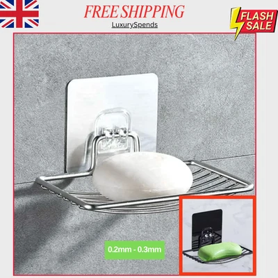Wall Mounted Soap Dish Stainless Steel Rack Self-Adhesive Holder for Bathroom UK