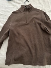 Polo Ralph Lauren Brown Cotton Knit 1/4 Zip Mock Neck Sweater Men's Size M