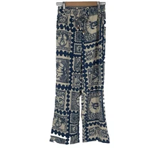 Joie Womens Flared Pants XS Blue Nautical Stamp Novelty Print Beachy Coastal