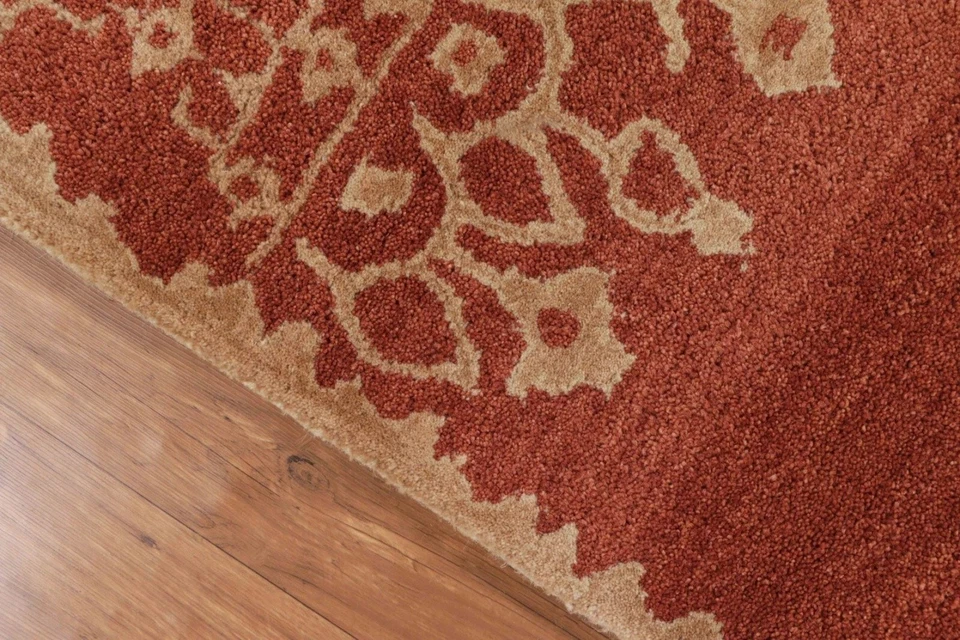 8x10 Handmade Wool Oriental Rug Rust Red Border Design Modern Living Room Carpet - Image 3 of 4