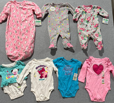 Baby Girl Clothes Newborn-6 Months 7 PC Lot Bodysuits Sleepers Garanimals New 