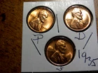 Superb Brilliant Uncirculated 1935PDS Three Coin Lincoln Penny Year Set L1