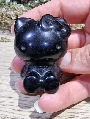 Black Ice Obsidian Kristall Hello Kitty Schnitzerei 49 mm