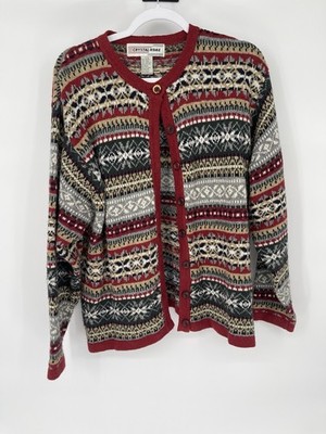 CRYSTAL KOBE Cardigan Sweater L Nordic Icelandic Fair Isle Wool Blend