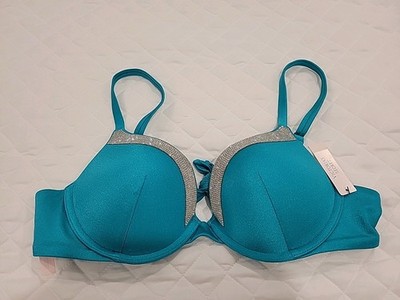 Victoria Secret 34A VERY SEXY Push Up Bikini Top Shine Back Tie Capri Sea Blue