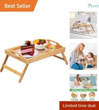 Bamboo Bed Tray Folding Legs Handles Breakfast Serving Lap Desk Food
