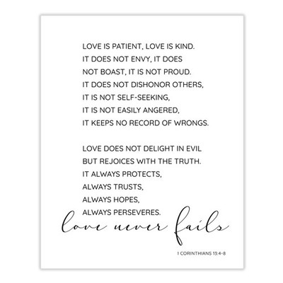 1 Corinthians 13 4-8 Love is Patient, Love is Kind Wall Decor | 11x14 UNFRAME...