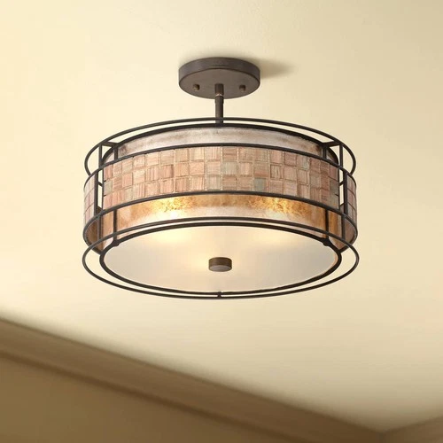 Quoizel Laguna 16" Wide Renaissance Copper Glass Shade Ceiling Light - Picture 1 of 7