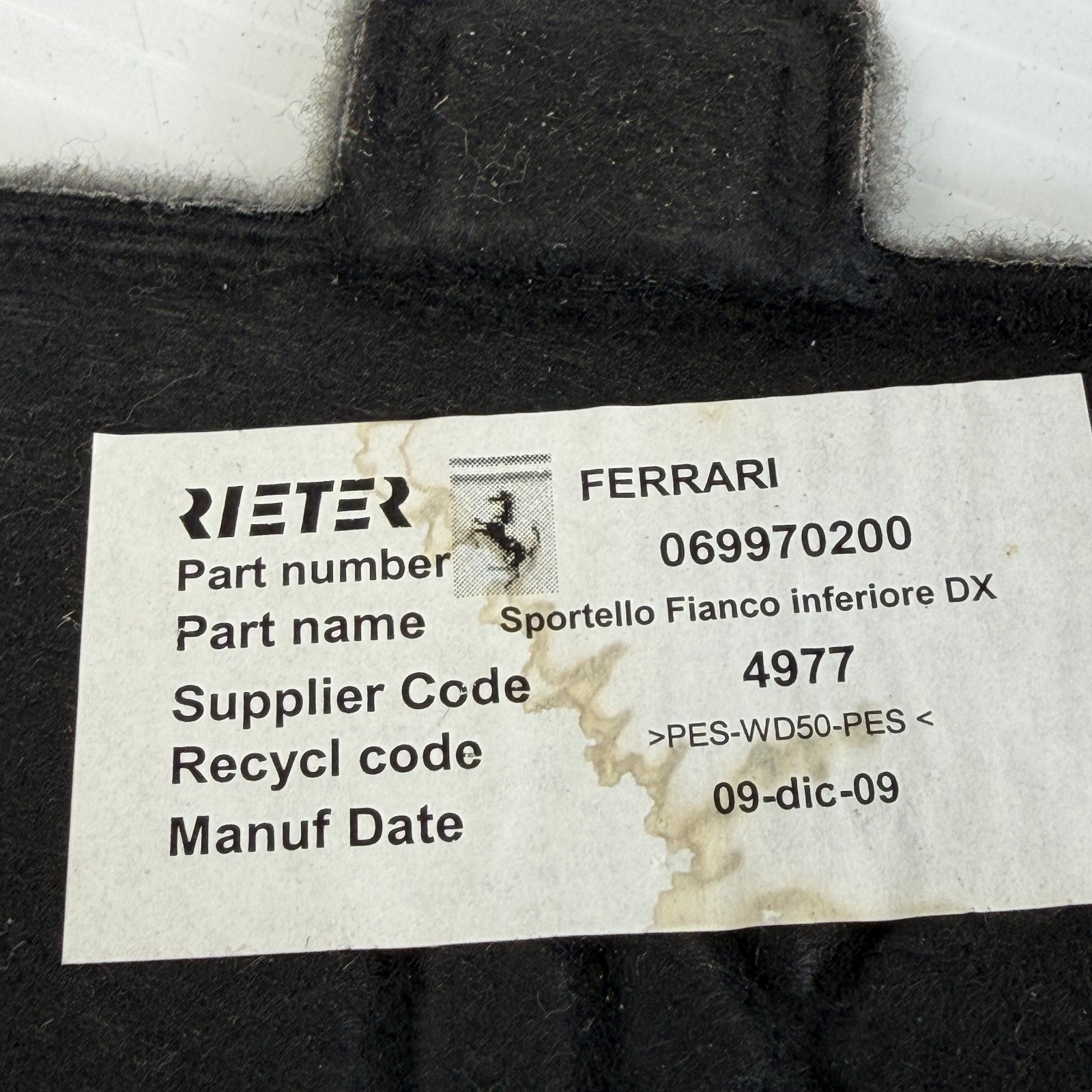 USED FERRARI CALIFORNIA F149 TRUNK CARPET ACCESS COVERS 069970200 069970400 OEM