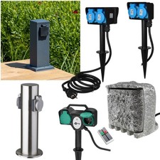 Garten-Steckdose IP44 teils m Erdspieß 230V Schutzkontakt Deckel Außen-Steckdose