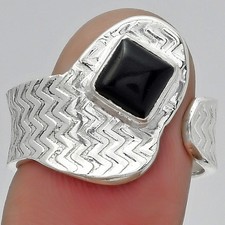 Adjustable - Black Onyx - Brazil 925 Sterling Silver Ring s.8 Jewelry R-1381