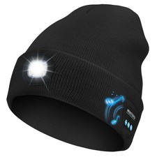 Bluetooth Beanie with Light, USB Rechargeable LED Headlamp Winter Hat, Christ...