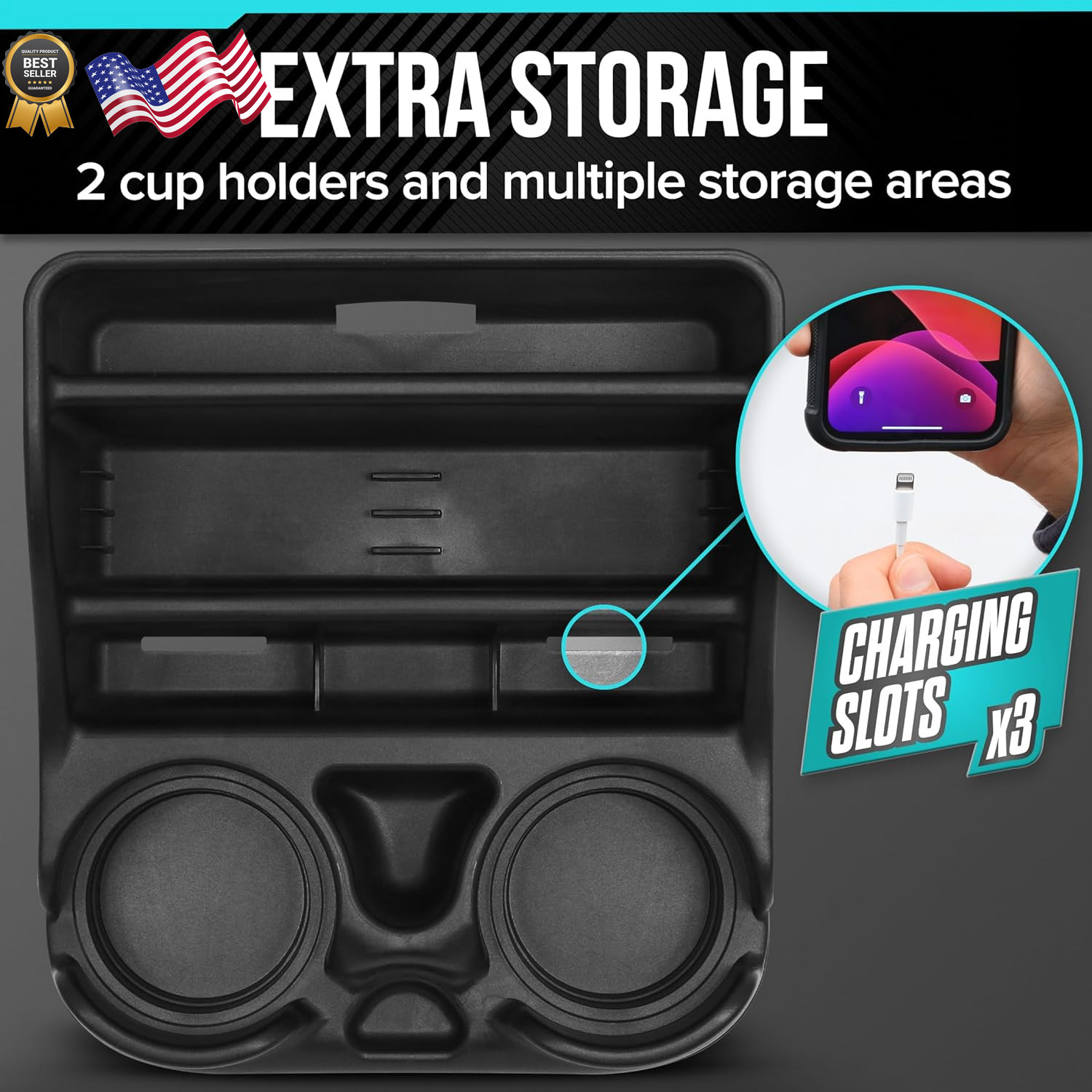 Small Center Console for Cars Trucks Minivans SUVs Vehicle Organizer Cup Holders