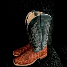 Brown Croc Print Leather Western Cowboy Boots w/ Black Stitched Shaft