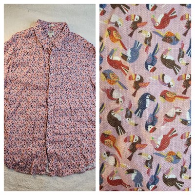 J Crew x Albiate Linen Shirt Mens 3XL Classic Fit Tropical Bird Albini Italian