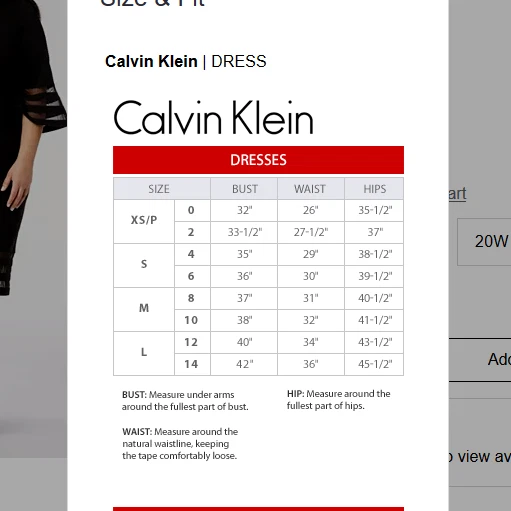 Calvin klein women's dress size chart new arrivals