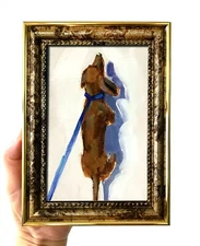 Original Oil Painting Dachshund Dog Gold Framed Pet Art Custom Artwork