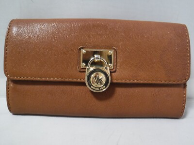 Michael Kors Hamilton Brown Leather Hanging Lock Travel Wallet Credit Cards ID