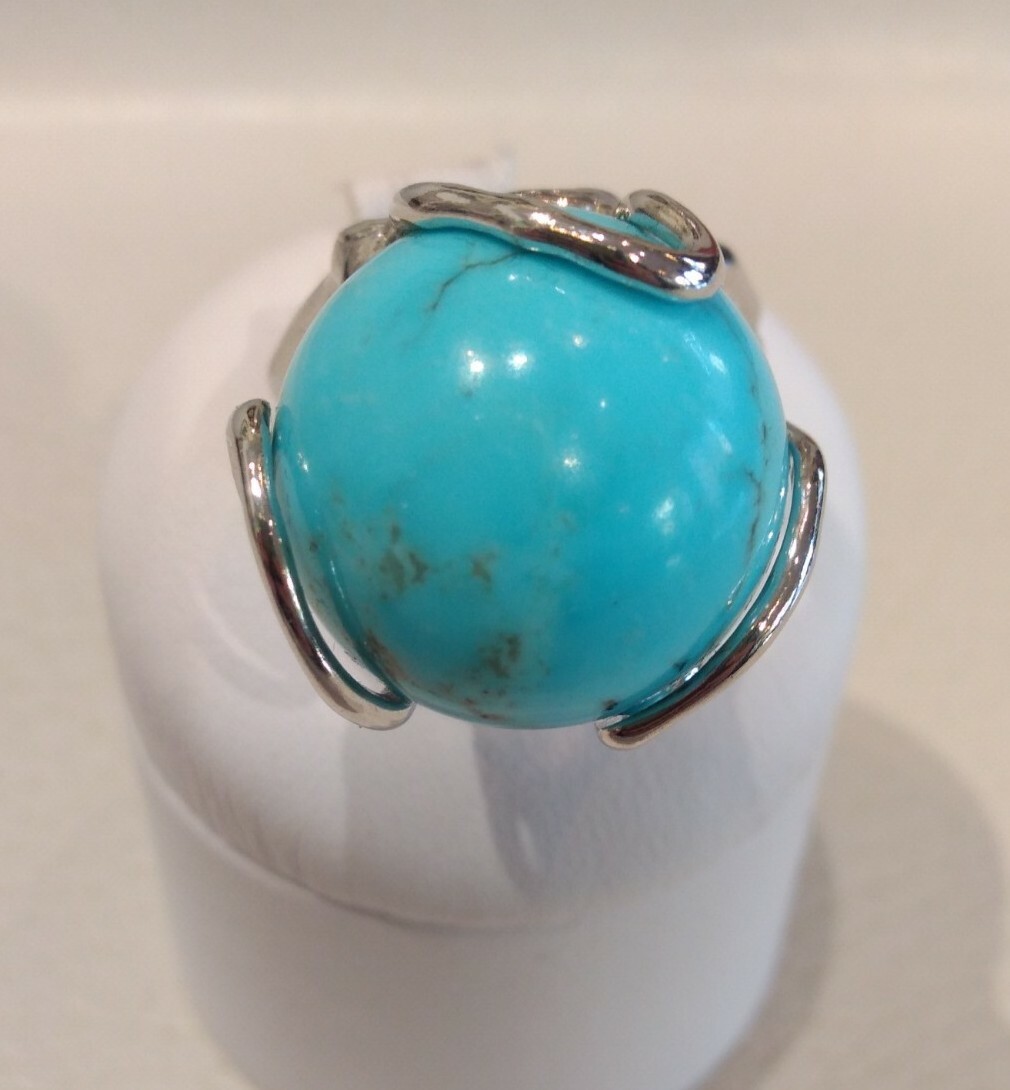 Anello In Rame Tecnica Wire Con Perla In Ceramica Colore Turchese E... | Su - Foto 2