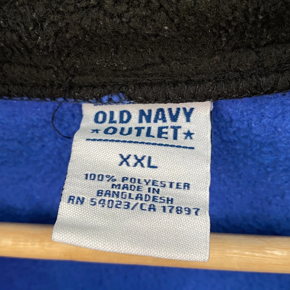 Old Navy Mens Fleece Jacket Quarter Zip Blue Spell Out Logo Size 2XL - Image 2 of 4