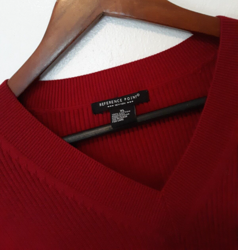 Gorgeous REFERENCE POINT Red COTTON Women Size XL RIBBED V-Neck KNIT Sweater - Picture 2 of 3