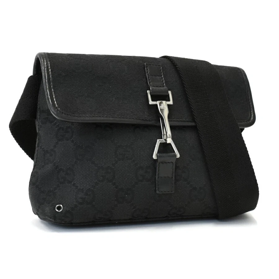 GUCCI GG Sac Toile Taille Toile Noir 92543 Authentique