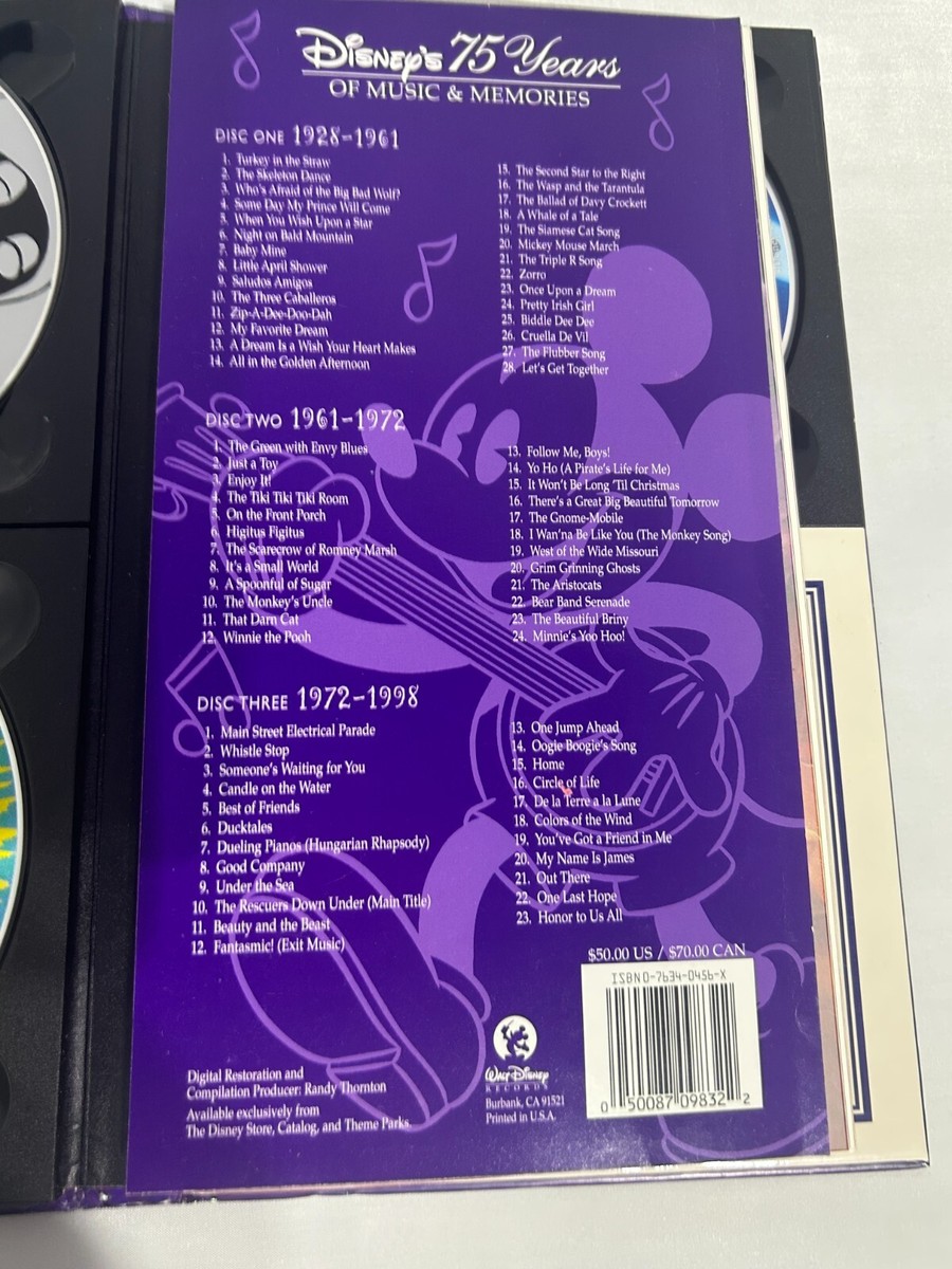 Disney's 75 Years of Music and Memories 1928 - 1998 3 CD Set