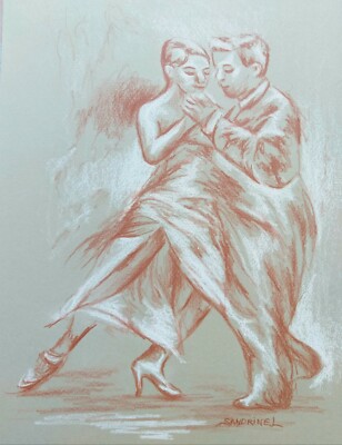 Dessin Couple Danse Latine Tango Argentin Abrazo Amoureux Amour Calin Tendresse Ebay