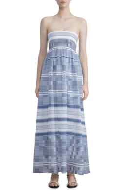 blue and white striped strapless maxi dress AQUA Strapless Striped Maxi Dress - Exclusive