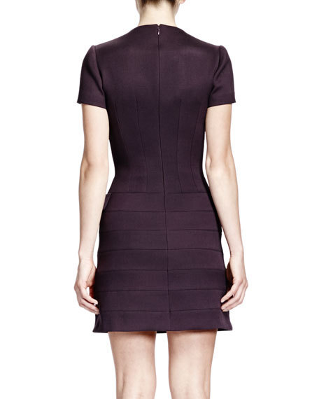 Alexander McQueen Short-Sleeve Flap-Pocket Seamed Dress