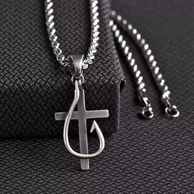 Twister Western Men's Necklace – Silver Cross & Feather Pendant (Model 32140)