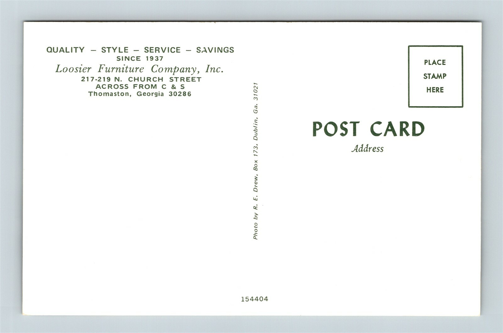 Postcard GA Thomaston Loosier Furniture Company Retail Store