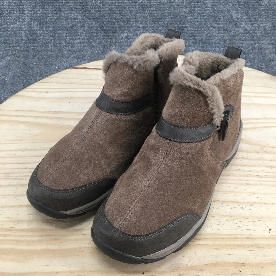 Botas Easy Spirit Femininas 8 M Eppie Inverno Tornozelo Fuax Forrado de Pele Couro Marrom Zíper - Imagem 3 de 4