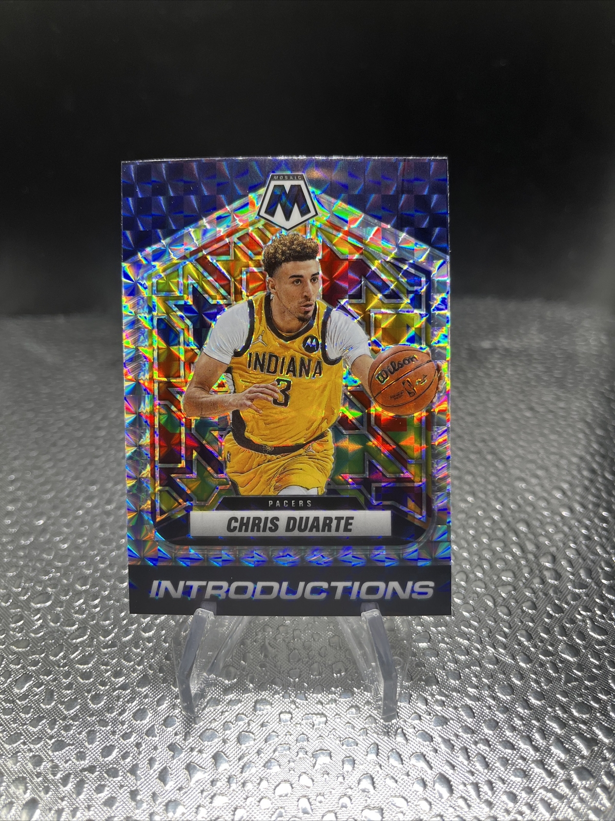 2021-22 Panini Mosaic Chris Duarte Introductions Silver Mosaic Prizm Pacers RC